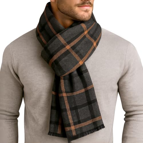 HONGTEYA Mens Winter Warm Long Soft Scarf Plaid Tassel Scarf Unisex Winter Scarves