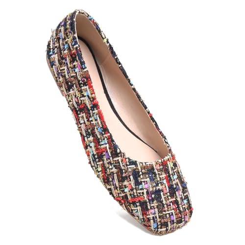 Image of ChaiRong Zhou Women Square Toe Ballets Flats Comfort Slip On Walking Shoes for Driving