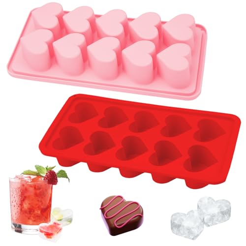 2 Piezas Bandeja de Cubitos de Hielo en Forma de Corazón, Cubitos de Hielo de Corazón, Sin BPA, Cubiteras de Hielo de Silicona, Molde para Cubitos de Hielo para Whisky, Cerveza, Cócteles, Zumo