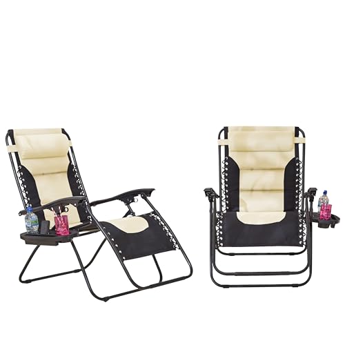 Neo Pair of Outdoor Zero Gravity XL Padded Large Sun Lounger Sunbed Folding Reclining Chair Camping...