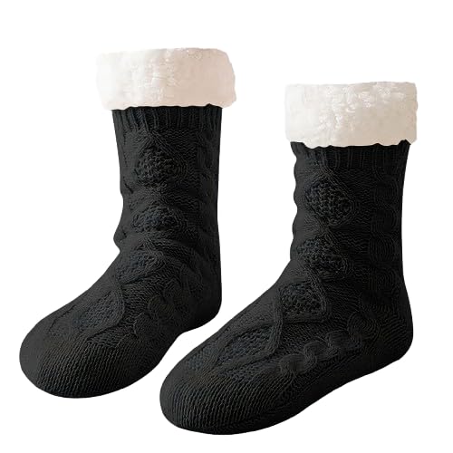 Mayoii Slipper Socks Women Fleece Lined Ladies Slipper Socks With Non Slip Bed Socks For Winter Christmas (Black, Adult, Women, One Size, Alpha, UK Footwear Size System, Medium)
