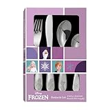 Frozen Die Eiskönigin Kinderbesteck Set 4-teilig - Edelstahl rostfrei mit Messer, Gabel, Suppenlöffel und Dessertlöffel - geprägtes Motiv mit Elsa, Anna und Olaf - spülmaschinengeeignet, kindgerecht
