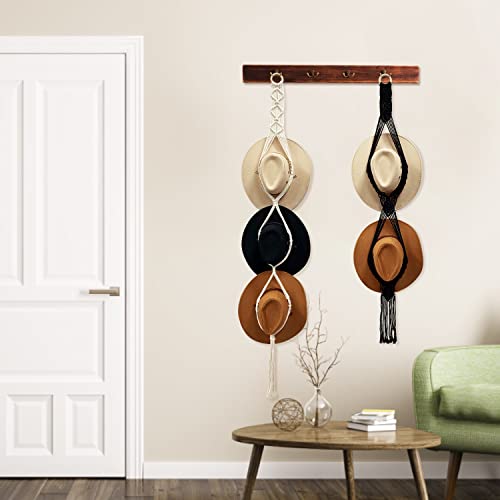 Gute Macrame Hat Hangers, Boho Hats Rack For For Wall Hanging, Black White Woven Women Hat Holder Organizer For Wide Brim And Fedoras Sun Hat Cowboy Hat Display, 2Pcs(No Hats) #TOP5