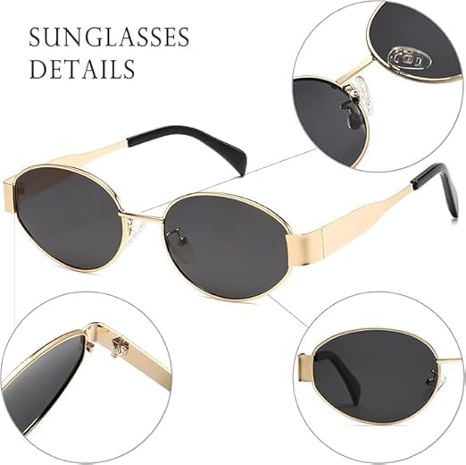 Image of FAVELA Retro Oval Sunglasses for Women & Men | Trendy Metal Sun Glasses Classic Shades | UV400 Protection Retro Oval Sunglasses Vintage Style.