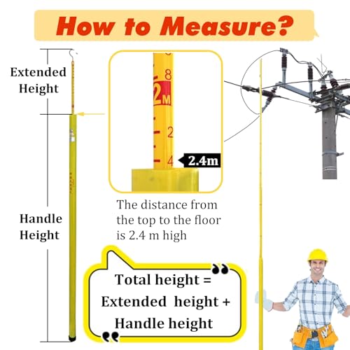 High Voltage Epoxy Resin Height Measuring Pole Stick for Linemen & Telecom Workers - 19.7ft/6m with Durable Carrying Bag (Yellow) - Essential Surveying Equipment