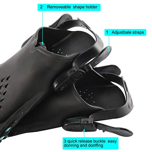 XMsound Adjustable Buckles Open Heel Swim Flippers Travel Size Short Swim Fins for Snorkeling Diving Adult Men Women (Large)