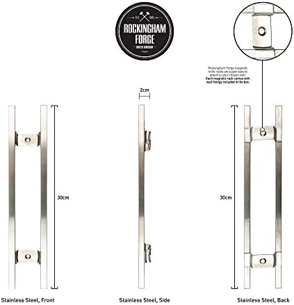 Rockingham Forge MK-300SS 12 Magnetic Stainless Steel Knife Rack with 6 Utensil Hooks and Wall Fixings