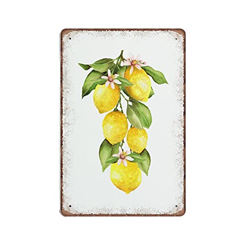 Dreacoss Lemon Tin Signs Lemon Bunch Summer Fruit Sign Lemon Leaf Greenery Funny Vintage Metal Sign Plaqu Poster Wall Art Pub Bar Kitchen Garden Bathroom Home Decor, 140mm x 200mm