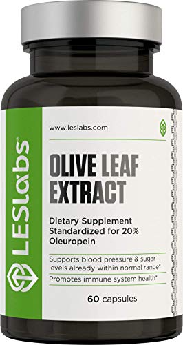 LES Labs Olive Leaf Extract, Natural Supplement for Immune System Function, Blood Sugar & Blood Pressure Support, 20% Oleuropein, 700mg, 60 Capsules