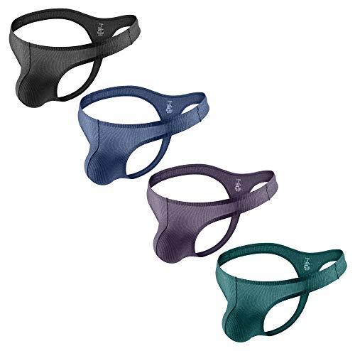 ARCITON Men's Ultra Soft Comfy Bulge Thong Sexy Stylish Striped Pattern T-Back Mens Underwear Pack of 4 X-Large (Waist: 34"- 36") 4 Colors/Pack