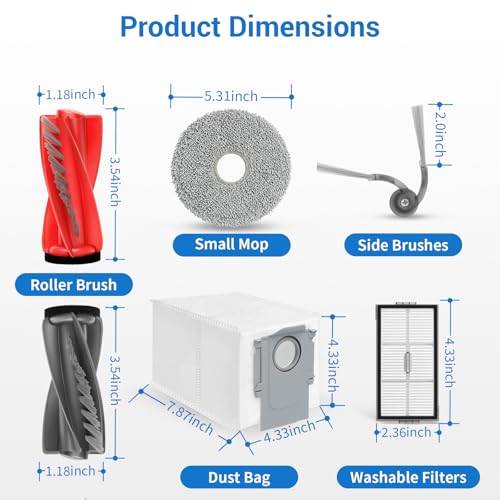 Image of Replacement Accessories Parts for Roborock Saros 20, Saros 10R, Qrevo Edge 2, Qrevo CurvX Robot Vacuum Kit, 2 Main Brush 4 Hepa Filter 6 Mop Pads 6 Side Brush 6 Dust Bags