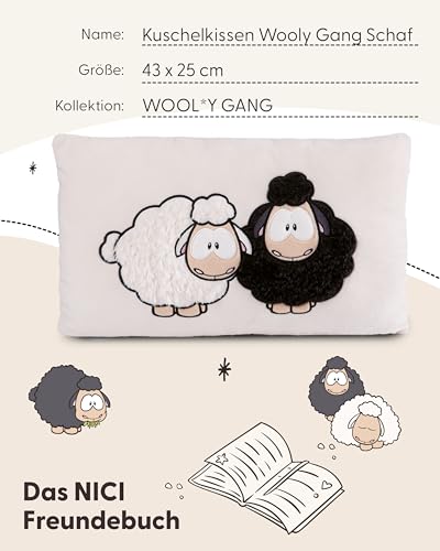 NICI Kuschelkissen Wool*y Gang Green 43 x 25cm, Weiches Plüsch, Flauschiges Kuscheltierkissen mit Schafen für Mädchen, Jungen & Babys, Rechteckiges Stofftierkissen - 49682