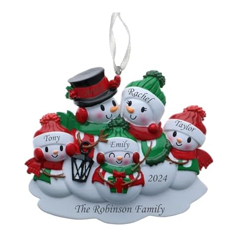2024 Personalized Ornament Snowman Family of 5 Christmas Tree Ornament Artisanal Customized Decoration Family Ornament - Free Personalization Cover