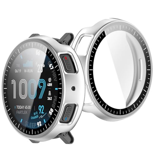UIUIKA For Amazfit Active Max �J�o�[ Amazfit Active Max 48mm �ی�P�[�X �Z�b�g �����K���X�t�B����+���ϏՌ�PC�t���[�� �����E�Ռ��E�X�N���b�`�h�~ ���˒ጸ �w��h�~ �y�ʃX�����݌v(�V���o�[)