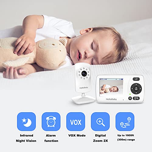 HelloBaby Baby Monitor, Upgrade Video Baby Monitor No WiFi for Privacy, Infrared Night Vision Camera,ECO Mode,Lullaby,Digital 2X Zoom,Alarm Function (HB30 new) - Image 3
