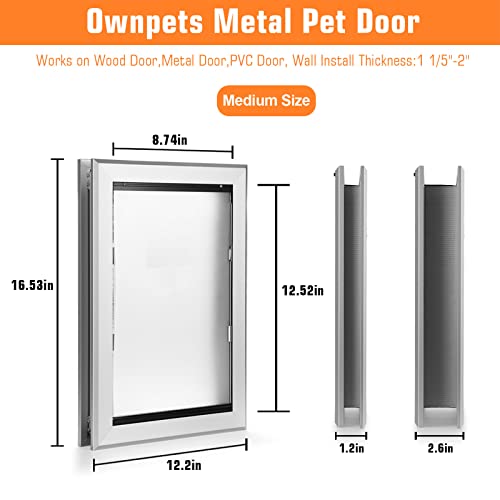 Ownpets Weatherproof Dog Door, Aluminum Pet Door Inner Frame 8.74 X 12.52 Inch Magnetic Flap, Easy To Install Strong & Durable Dog Door For Dogs Up To 40Lbs(Medium) #TOP3