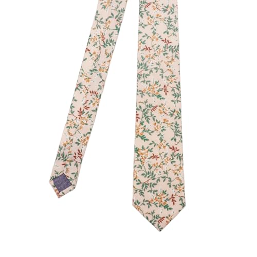Image of Cotton Floral Ties for Men 2.76 inch Men's Skinny Tie Linen Flower Printed Neck Tie for Wedding Dating Party