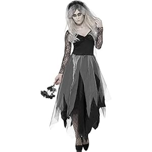 Smiffy’S 43729S Disfraz De Novia De Cementerio Con Vestido Y Velo Con Rosas, Negro, S – Eu Tamaño 36-38