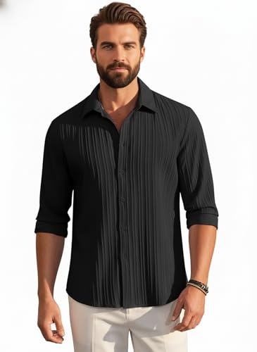 Image of Amazon Brand - INKAST Men's Casual Button Down Shirts Long Sleeve Linen Shirt Fashion Textured Beach Summer Shirt