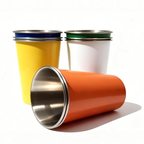 HAMIZHONGTAI 8 Pack Stainless Steel Cups 16oz - Colorful Stackable Shatterproof Metal Cups & stainless steel tumbler, Reusable BPA-Free Metal Drinking Cups for Camping, Travel, Outdoors - image 1