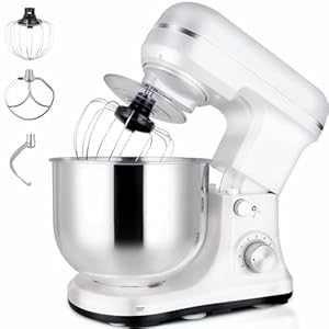 Stand Mixer 5-QT, 6+P Speed Tilt-Head Food Mixer 300W Dough Mixer with Stainless Steel Bowl,Dough Hook,Flat Beater&Whisk Electric Kitchen Mixer for Household Baking, Anti-Slip(Pearl White)