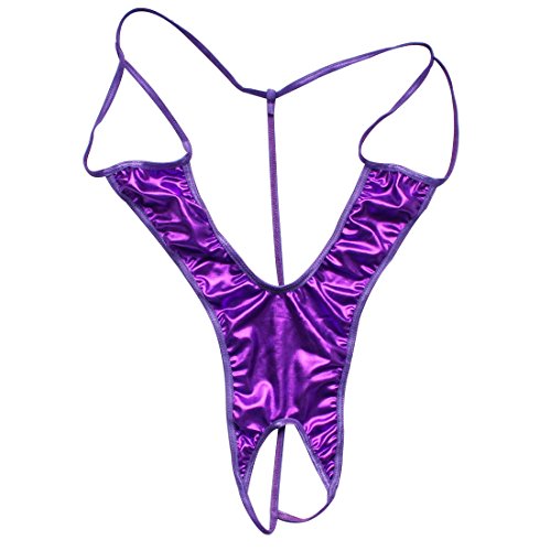 YiZYiF Women's Crotchless Cupless Bodysuit Swimsuit Open Teddy Thong Nightwear Purple