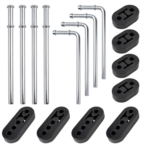 SPEEDWOX Exhaust Hangers Kit 4PCS 90° Bend Universal Exhaust Hanger Rods and Straight Long Muffler 8PCS Hanger Rubber Exhaust Hanger Rod 2 Hole 4 Hole Insulator Mount Car Automotive Replacement