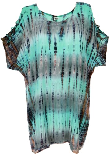 GURU SHOP Schulterfreies Batikdress, Cold...