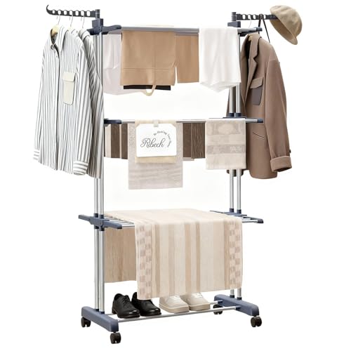 Ribech Etendoir Linge Tour sur roulettes | Séchoir 4 Niveaux en Acier Inoxydable avec 6 Ailes Pliantes | 76x50x172 cm | Gain de Place pour Balcon Salle de...