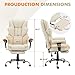 HOMREST 6-Point Massage Executive Chair,Heat Office Chair,Ergonomic Home Office Desk Chairs with Retractable Footrest and Reclining Function,Leather Computer Chair with Adjustable Armrest(‌Off White)