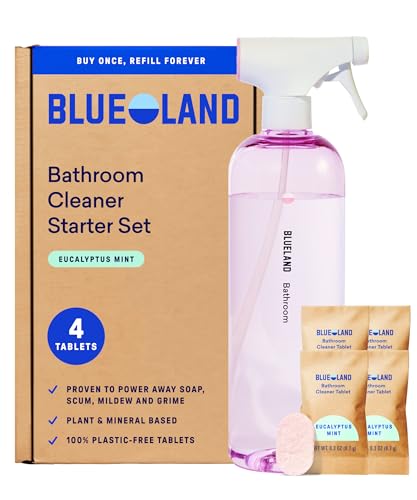 BLUELAND Bathroom Cleaner, Starter Set, Eucalyptus Mint Scent, Spray Bottle