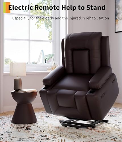 Image of GarveeHome Power Lift Recliner Chair - Heat and Massage, PU Leather Electric Lift Recliner for Elderly & Mobility Impaired, Adjustable Back and Legs, Heavy Duty Lift Chair for Seniors