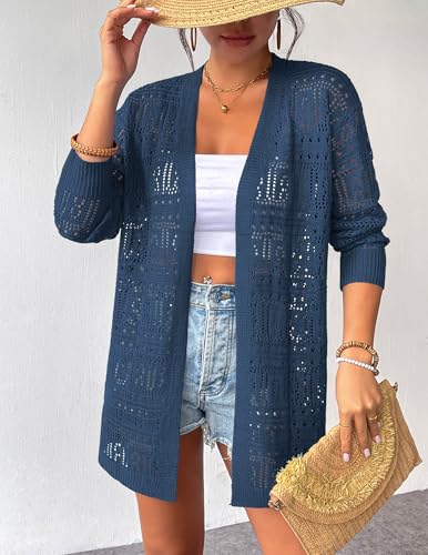 Image of Zeagoo Womens 2026 Summer Crochet Cardigan Sweaters Lightweight Long Sleeve Open Front Kimono Boho Knit Cover Ups