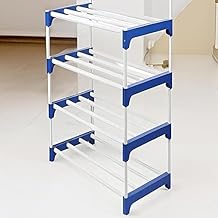 CHALIA 4 Tier Shoe Rack with Shelf, Folding Shoe Rack for Bedroom, Living Room,Entryway, White,Footwear Stand for Home, Plastic with Cover, 4 Layer-Blue