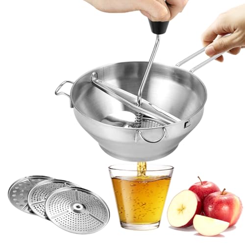 Molinillo de alimentos de acero inoxidable: molino de manivela, 3 discos extraíbles, licuadora fuerte y duradera | Herramienta ideal para hacer puré de frutas, verduras, salsa de puré, comida para