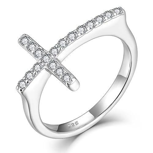 Cross Ring 925 Sterling Silver Cubic Zirconia Cross Statement Rings for Women Anniversary Christmas Day Size 5-10