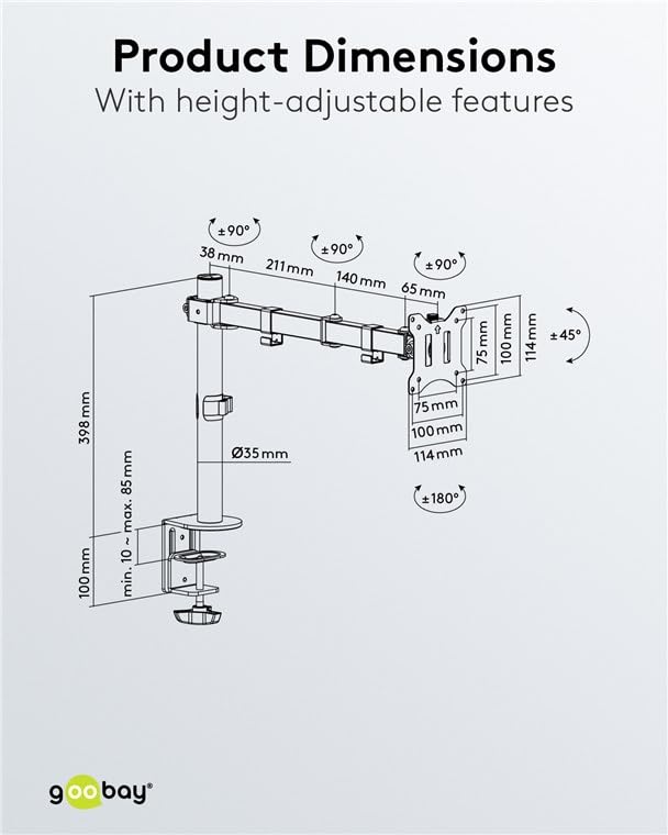 goobay Monitor Desk Mount 17-32 Inch Ergonomic VESA Compatible Up to 8 kg Cable Management - 58528, black, 17"-32" - Image 4