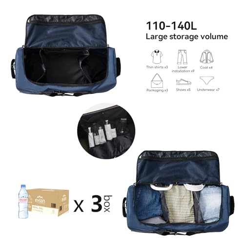32” 1680D Oxford Foldable Duffle Bag with 2 Wheels,110L to 140L Expandable Soft Sided Rolling Travel Bag,Navy2