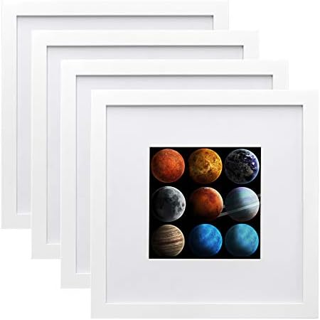 EGOFINE 10x10 Photo Frames Black Set of 4, Made of Solid Wood with Acrylic Glass for Photos 6x6 with Mat or 10x10 without Mat, Tabletop and Wall Mounting Display