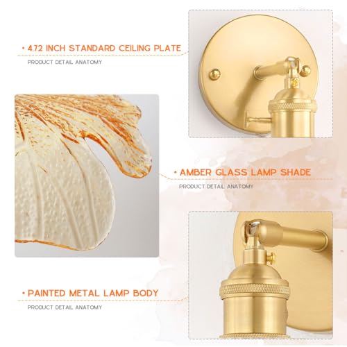 Image of Vintage Bathroom Wall Sconce Gold Mid Century Modern Vanity Light Flower Glass Wall Sconce Light Fixture Decor Art Vanity Lamp Adjustable Hardwired Vanity Lighting for Over Mirror