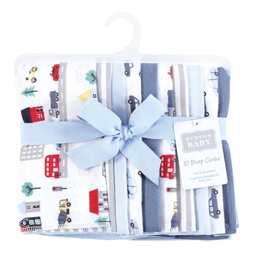 Image of Hudson Baby Unisex Baby Cotton Poly Flannel Burp Cloths, City Life 10 Pack, One Size