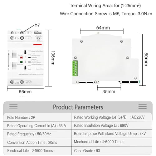 Inverseur de source automatique ATS interrupteur de transfert double 2P 63A