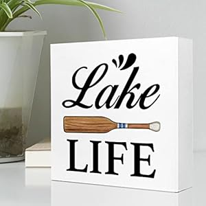 Summer Desk DecorLake Life Paddle Rustic Lake Wooden Plaque Sign Desk DecorRetro Lake Cabin Home Wood Block Sign Desk Decorations for Primitive Country Lake Farmhouse Shelf Table Decor