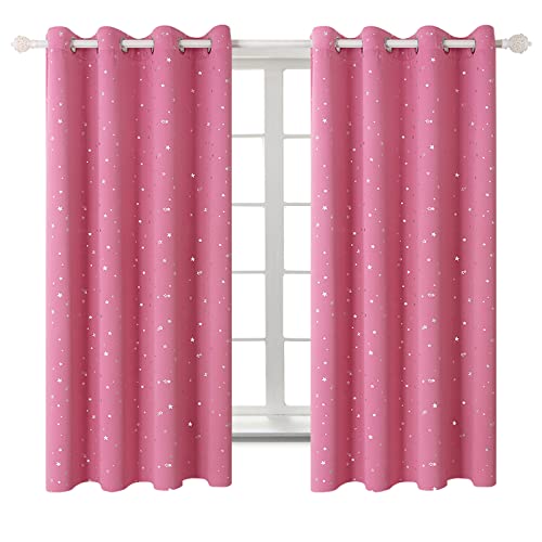 Image of BGment Pink Star Blackout Curtains for Kid's Bedroom - Grommet Thermal Insulated Room Darkening Printed Curtains for Living Room, Set of 2 Panels, 52 x 63 Inch