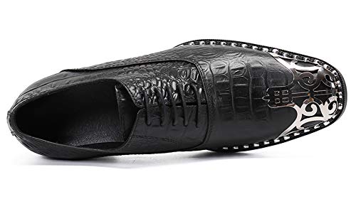 Mens Western Round Toe Leather Lace Up Dress Shoes Fashion Casual Metal Tip Oxford Black 11 #TOP2