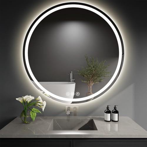 WISSMIELS LED Bathroom Mirror 40 Inch Round Bathroom Mirror with Lights, Circle LED Mirror, Wall Mounted Lighted Bathroom with 3 Colors Brightness, Anti-Fog, Dimmable, Shatter-Proof