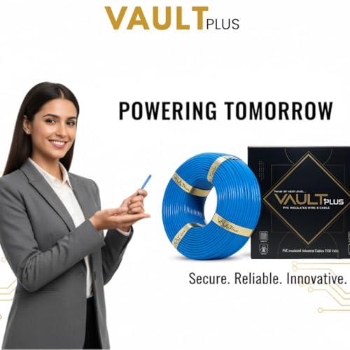 Image of VAULTPlus Blue 0.75 sq mm CCA Copper Wire | 90 Meter Roll | Flexible Single Core Electrical Cable for Home & Industrial Wiring