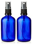 atomizador vidrio  Set de 2 Botellas 100ml Botella de Vidrio Azul Atomizador Rociador Negro - Blue Bottles with Black Mist Sprayer - para Acerites Esenciales - Uso en Aromaterapia - Limpieza de Habitacion