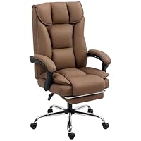 HOMCOM Executive Office Chair with Footrest, Pet-Friendly Faux Leather Computer Desk Chair with Double-Layer Padding, Upholstered Swivel Recliner for Home Office, Working, Brown
