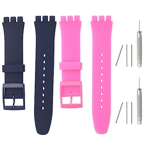Silicone Bands for Swatch 17mm 19mm 20mm, Adjustable Replacement Watch Bands Waterproof Wristbands Watch Straps Bracelet for Swatch 20mm/19mm/17mm for Women Men (19mm, Navy Pink)